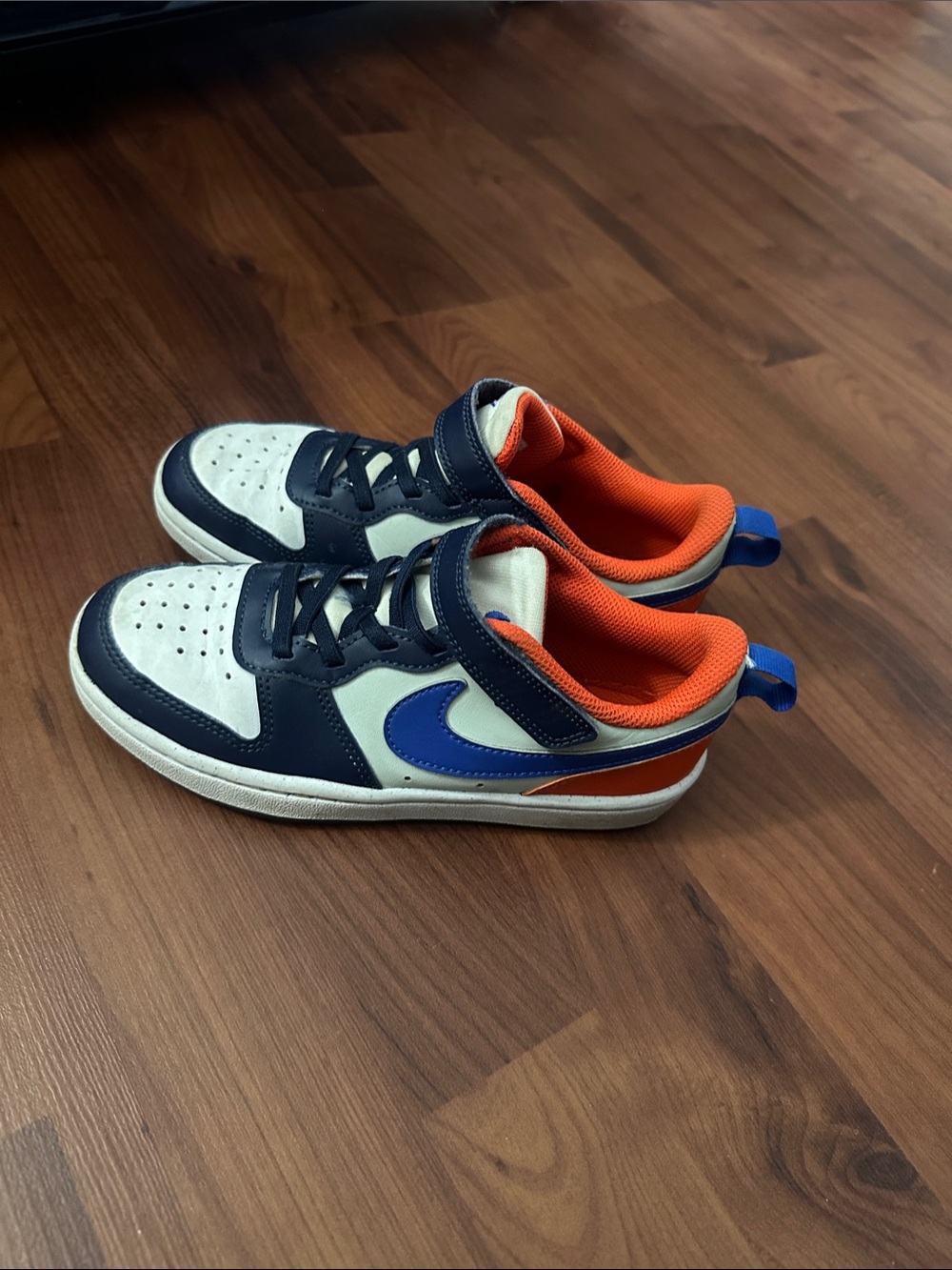 Kids Navy and Orange Athletic Sneakers with Blue Swoosh